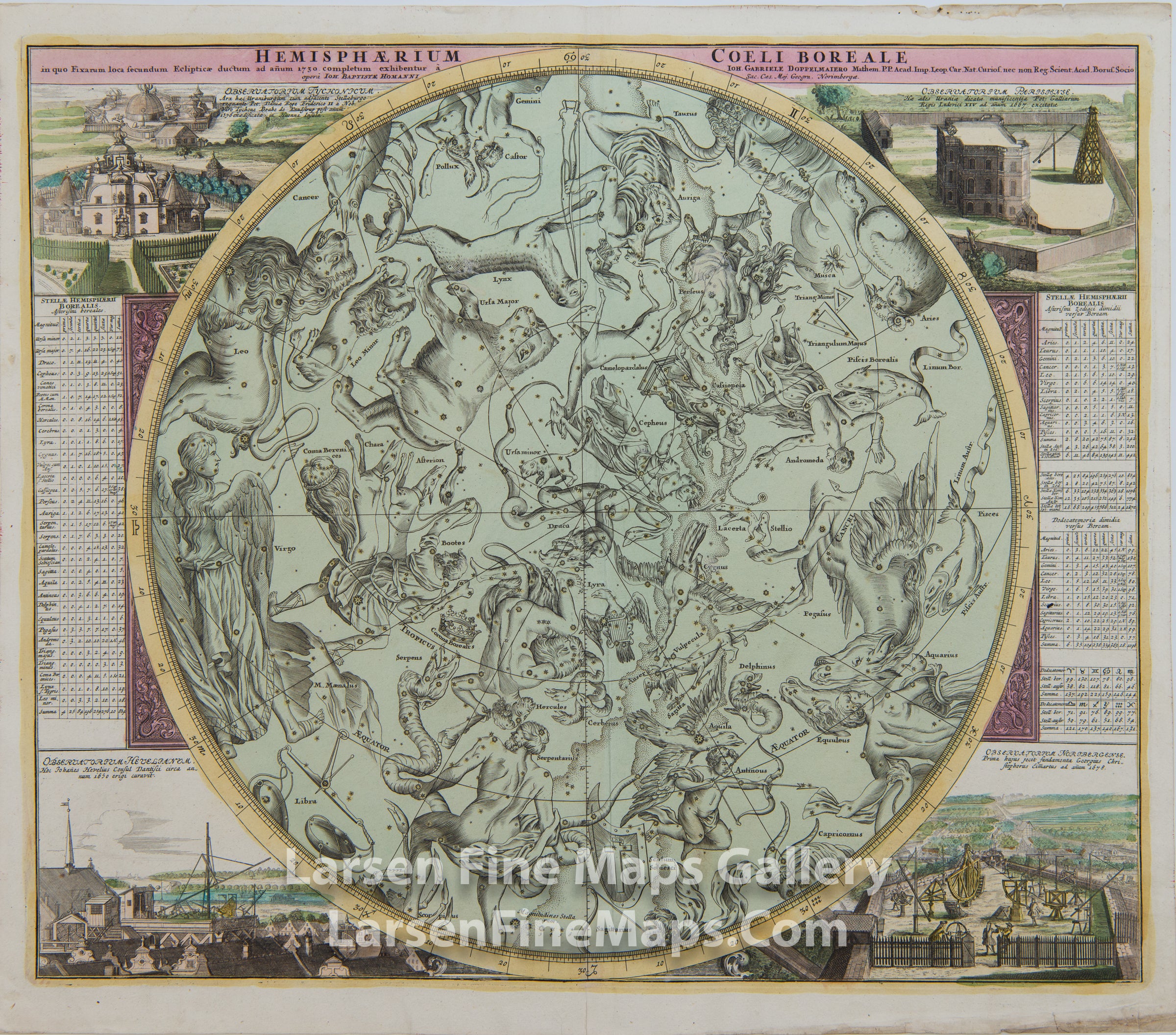 HEMISPAERIUM COELI BOREALE Antique Celestial Map Chart. Homann, Johann Baptista, Johann Gabriel Doppelmayr.