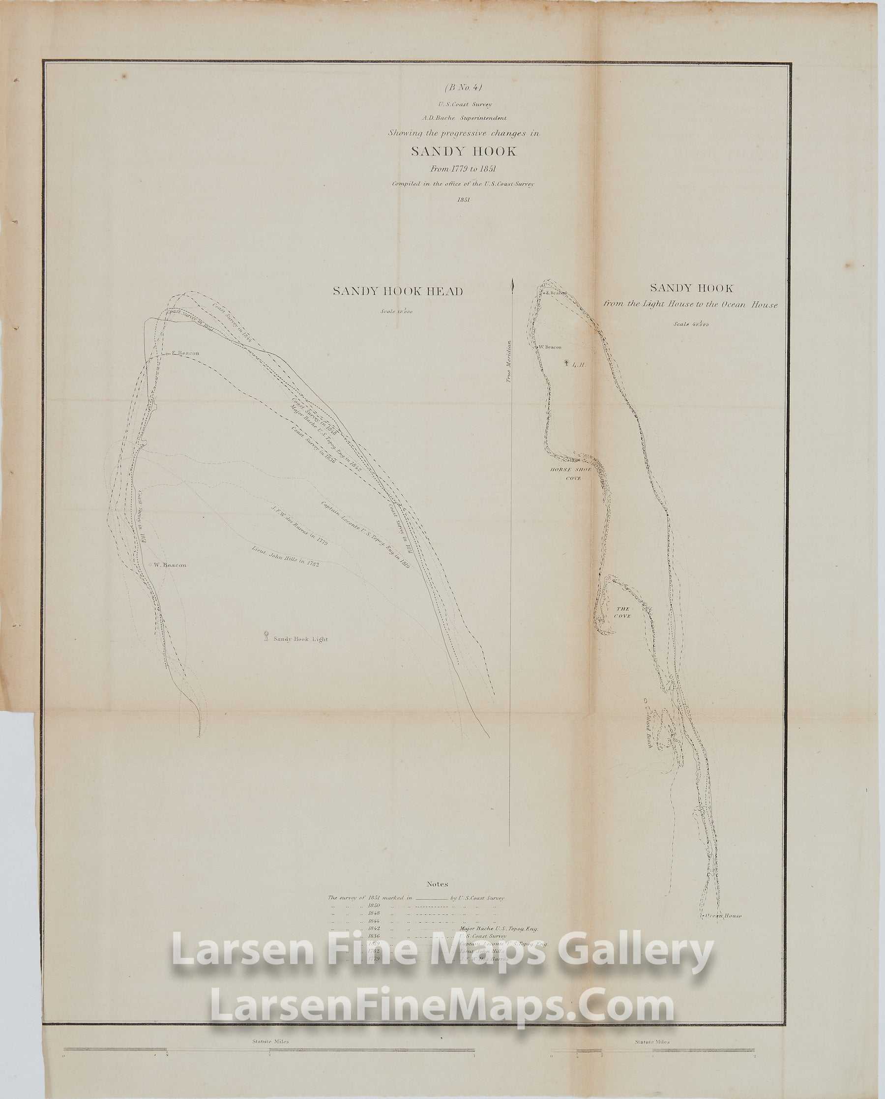 B No. 4 Showing the Progressive Changes in Sandy Hook from 1799 to 1851. U.S. Coast Survey