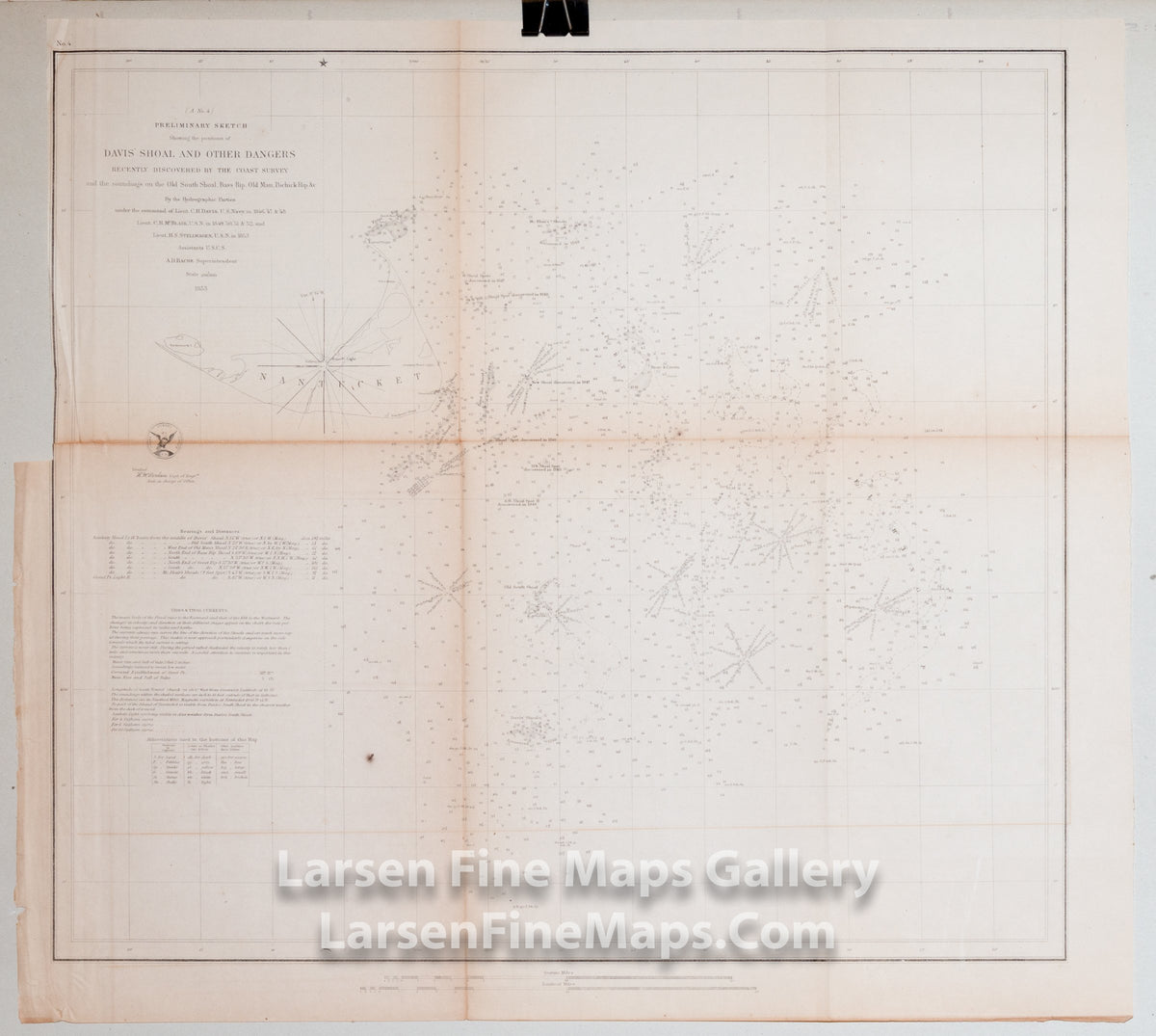 Preliminary Sketch Showing the Positions of DavisÕs South Shoal and Other Dangers Recently Discovered by The Coast Survey and the soundings on the Old South Shoal, Bass Rip, Old Man, Pochick Rip, &c. U.S. Coast Survey