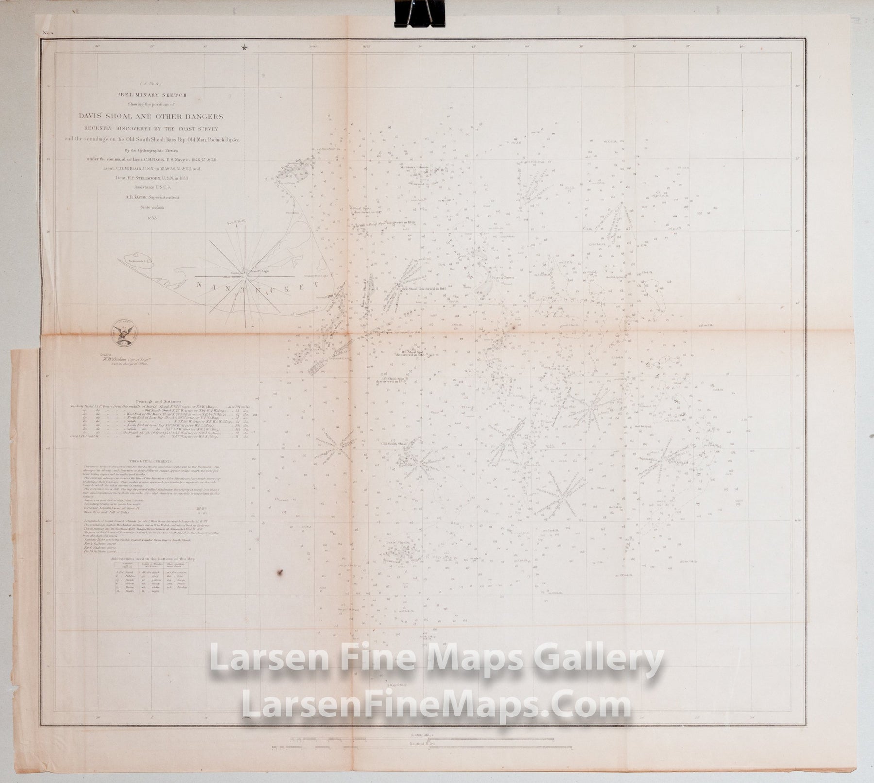 Preliminary Sketch Showing the Positions of DavisÕs South Shoal and Other Dangers Recently Discovered by The Coast Survey and the soundings on the Old South Shoal, Bass Rip, Old Man, Pochick Rip, &c. U.S. Coast Survey