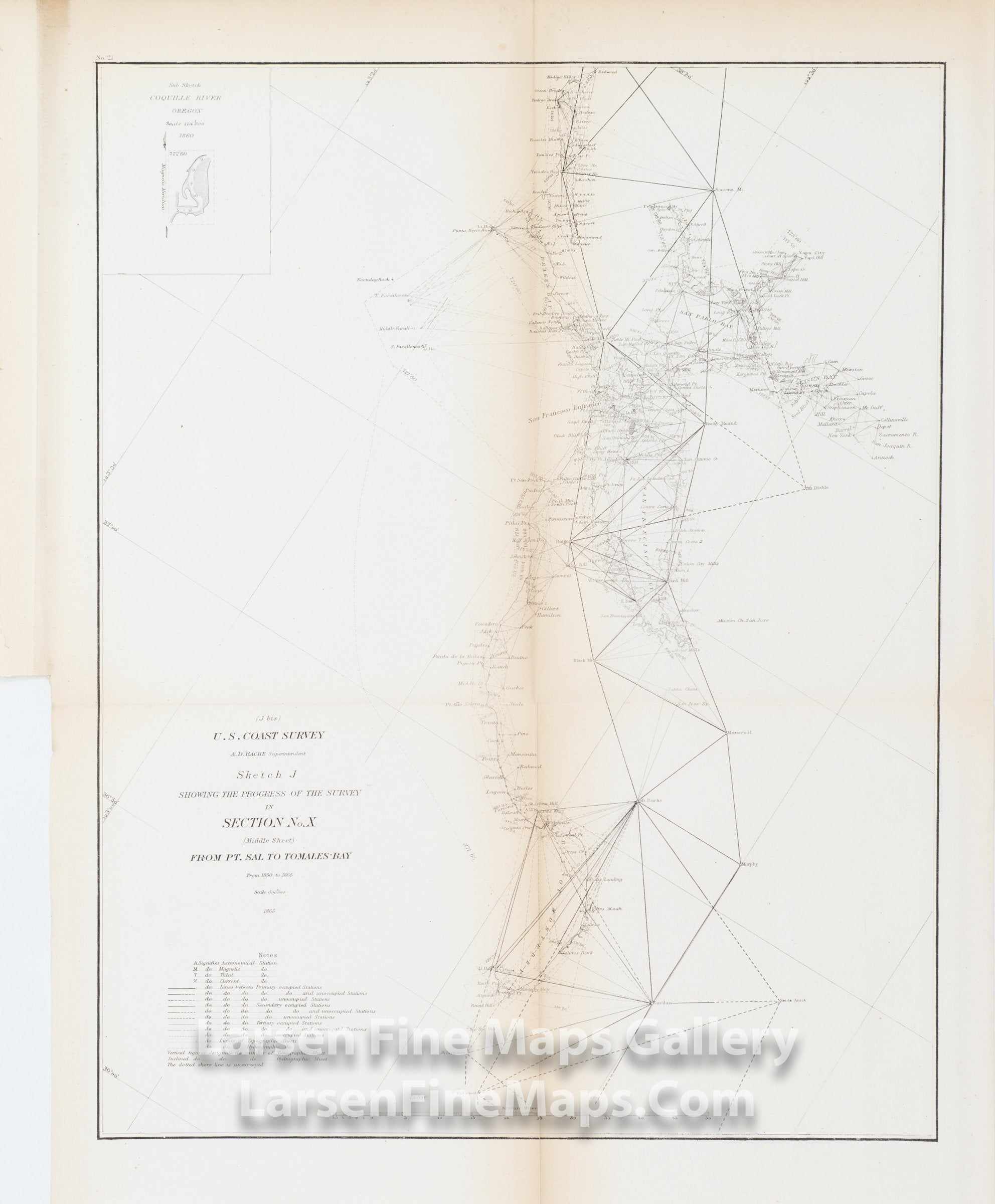 Sketch J Showing the Progress of the Survey in Section No. X, (Middle Sheet) From Pt. Sal to Tomales Bay U.S. Coast Survey