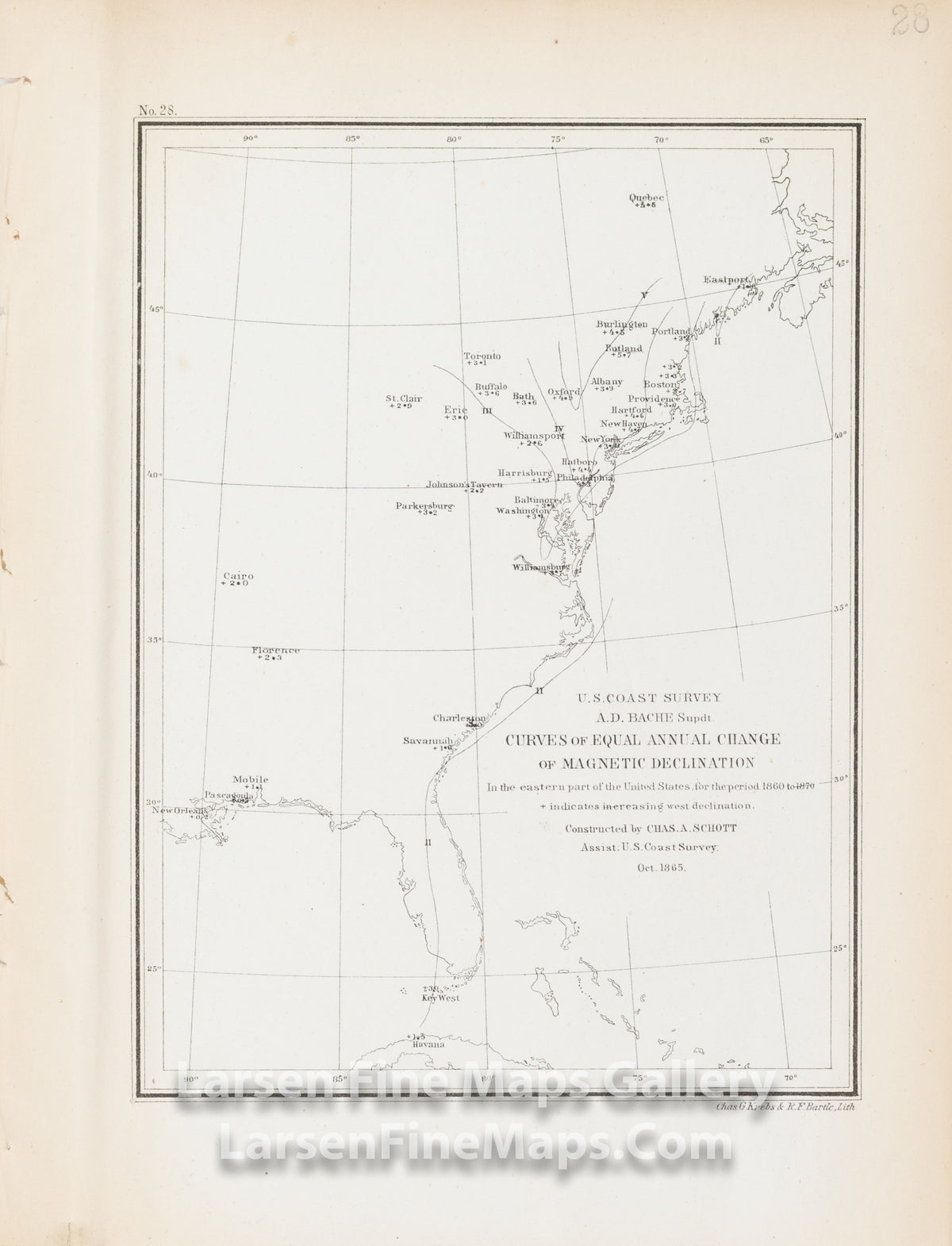 U.S. Coast Survey A.D. Bache Supdt. Curves of Equal Annual Change of Magnetic Declination U.S. Coast Survey