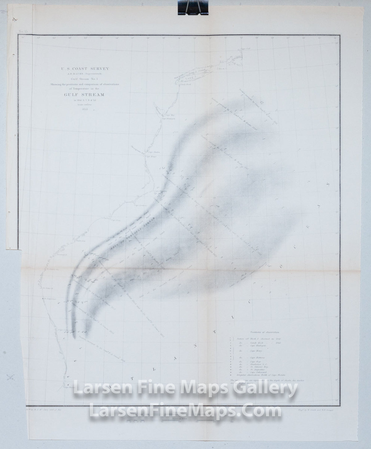 Gulf Stream No. 1 Showing the positions and comparison of observations of Temperature in the Gulf Stream in 1845,6,7,8 & '53 U.S. Coast Survey