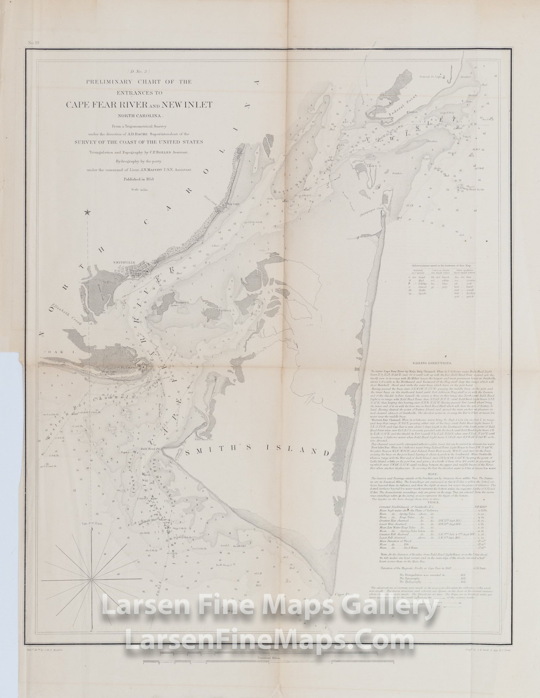 Preliminary Chart of the Entrances to Cape Fear River and New Inlet North Carolina U.S. Coast Survey