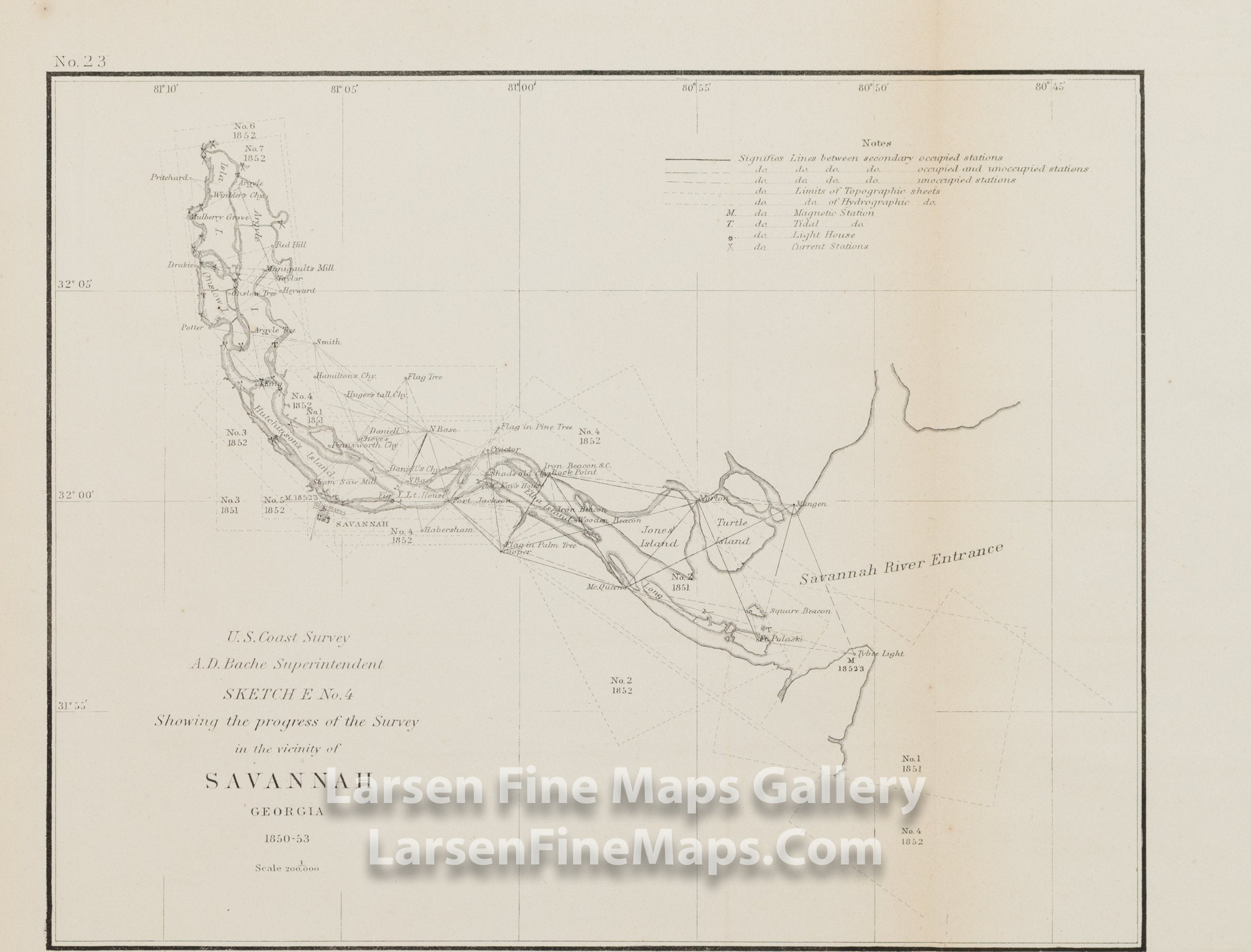 Sketch E. No. 4 Showing the Progress of the Survey in the Vicinity of Savannah Georgia 1850-53 U.S. Coast Survey