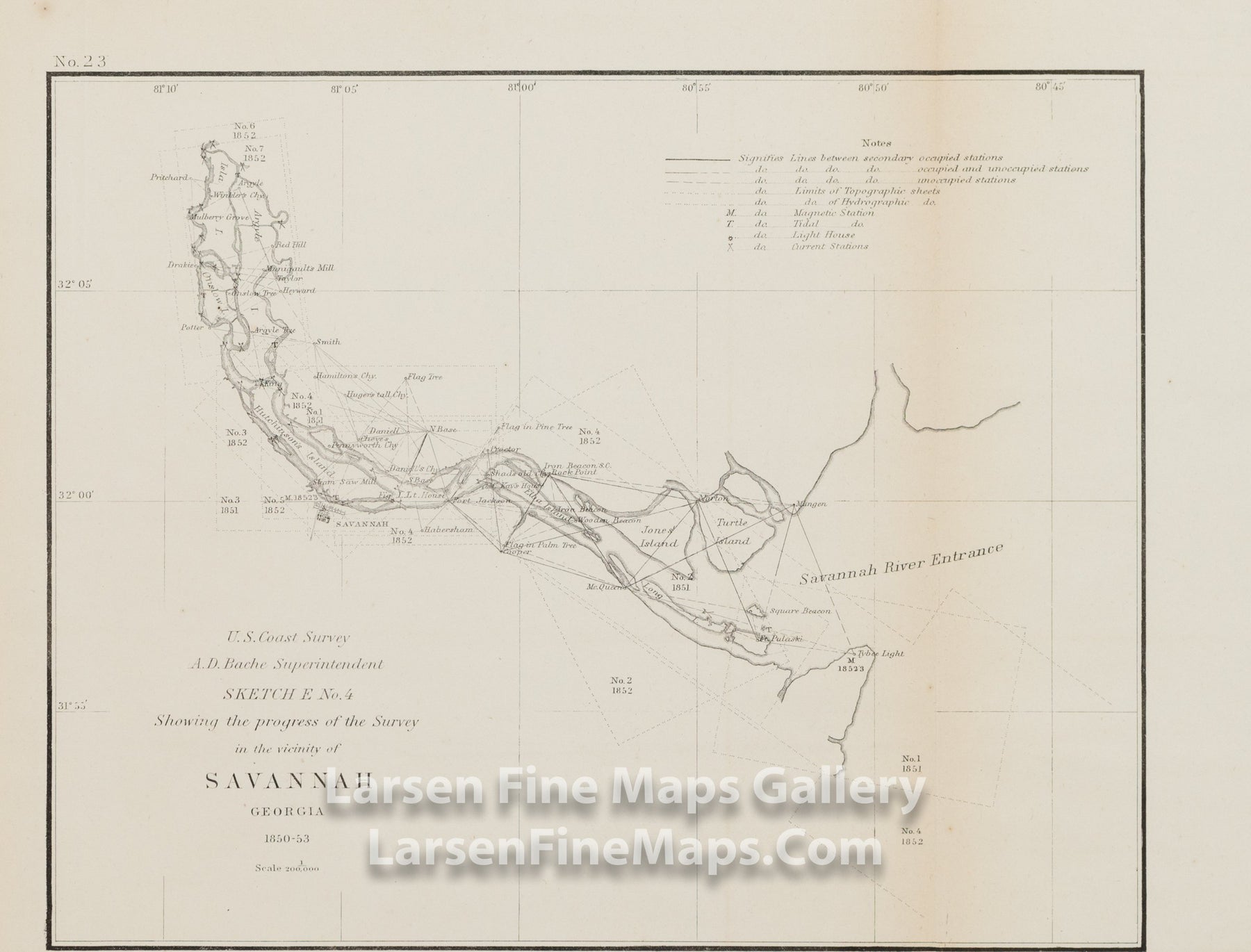 Sketch E. No. 4 Showing the Progress of the Survey in the Vicinity of Savannah Georgia 1850-53 U.S. Coast Survey