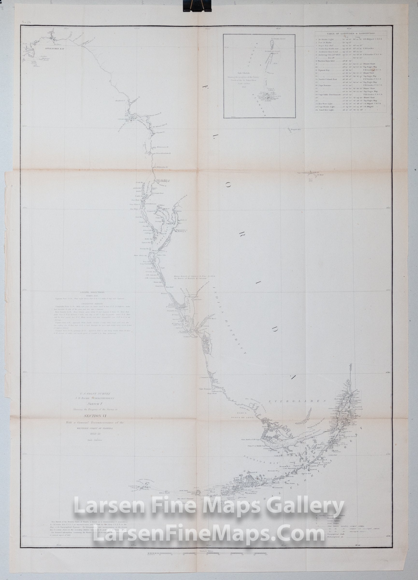 Sketch F Showing the Progress of the Survey in Section VI With a General Reconnoissance of the Western Coast of Florida 1848-1853 U.S. Coast Survey