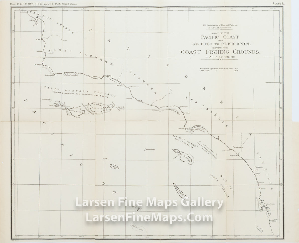 Chart of the Pacific Coast from San Diego to Pt. Buchon, Cal. Showing the Coast Fishing Grounds Season of 1888-89