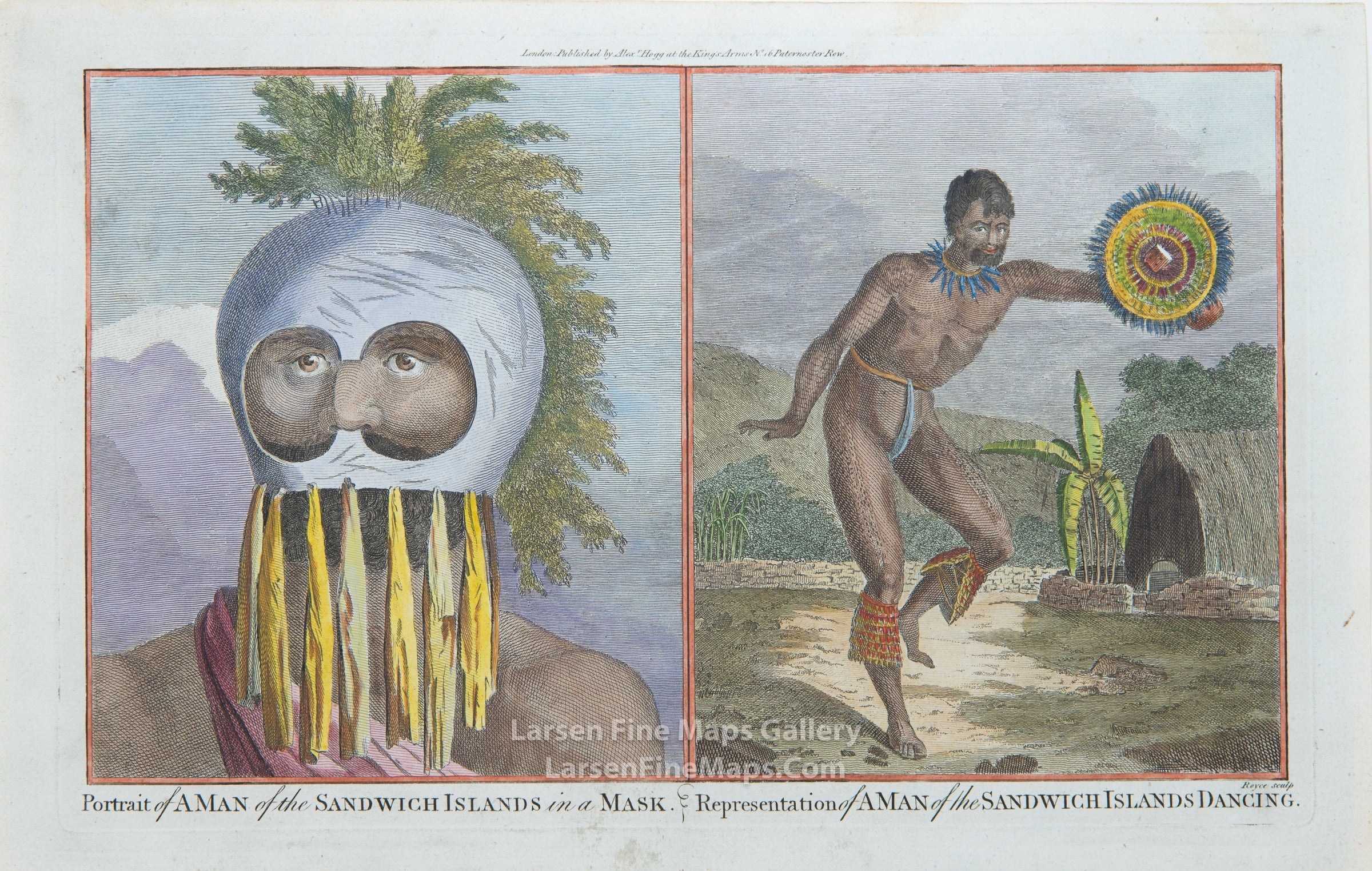 Portrait of A Man of the Sandwich Islands in a Mask. & Representation of A Man of the Sandwich Islands Dancing., Alexander Hogg, Captain Cook