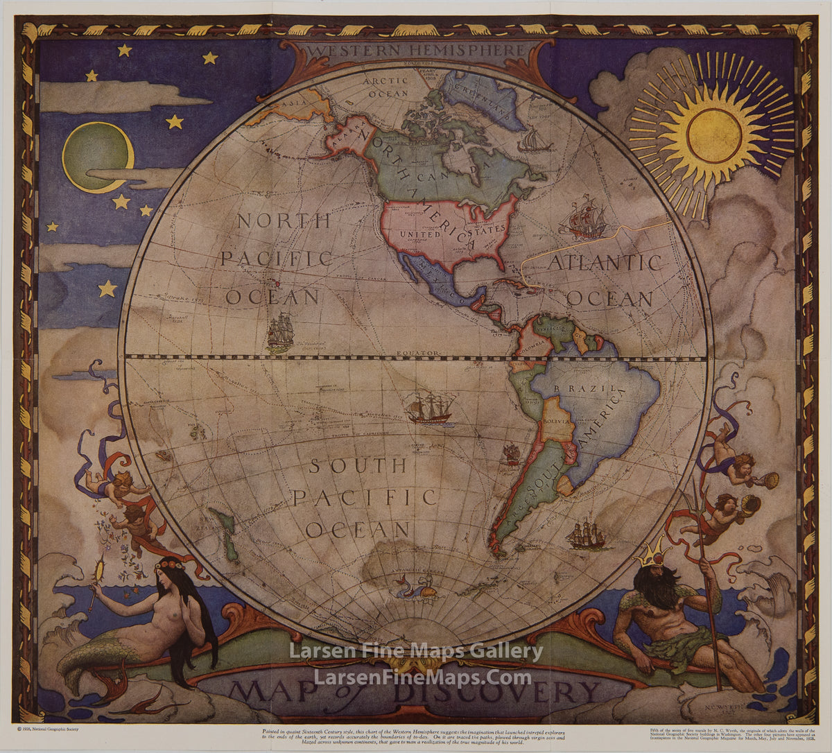 Western Hemisphere Map of Discovery, N.C. Wyeth, National Geographic