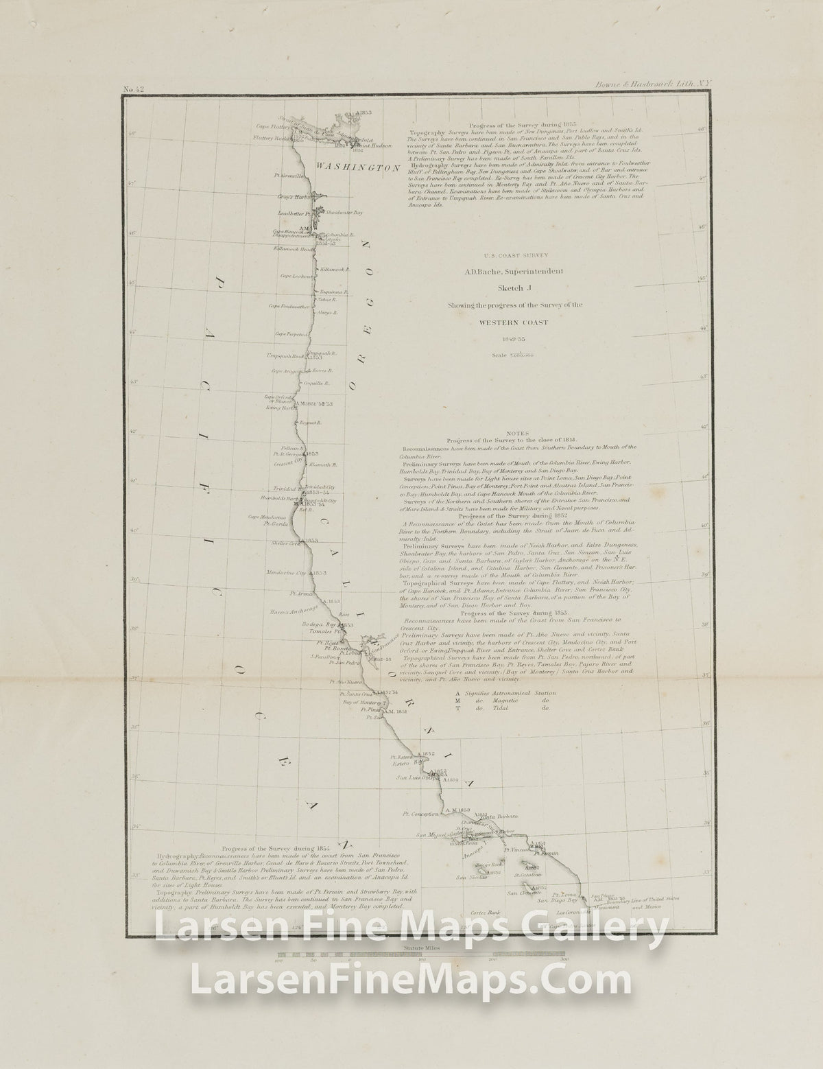U.S. Coast Survey A.D. Bache Superintendent, Sketch J, Showing the progress of the Survey of the Western Coast 1849-55