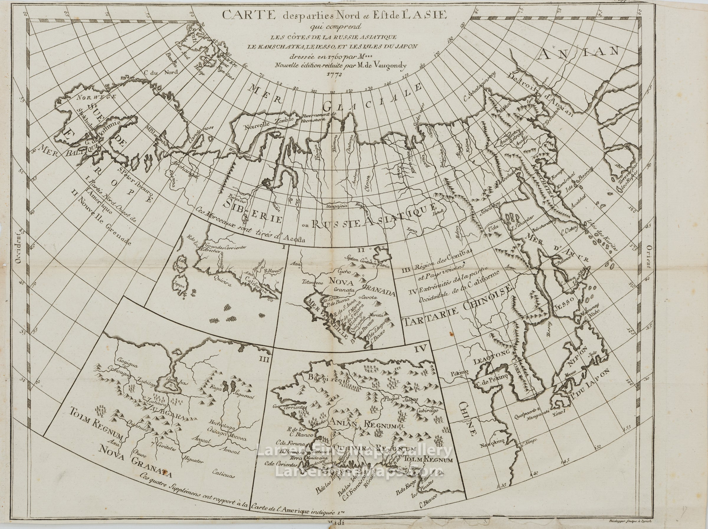 Carte des Parties Nord et Est de l'Asie qui Comprend les C™tes de la Russie Asiatique le Kamschatka, Robert de Vaugondy, Diderot