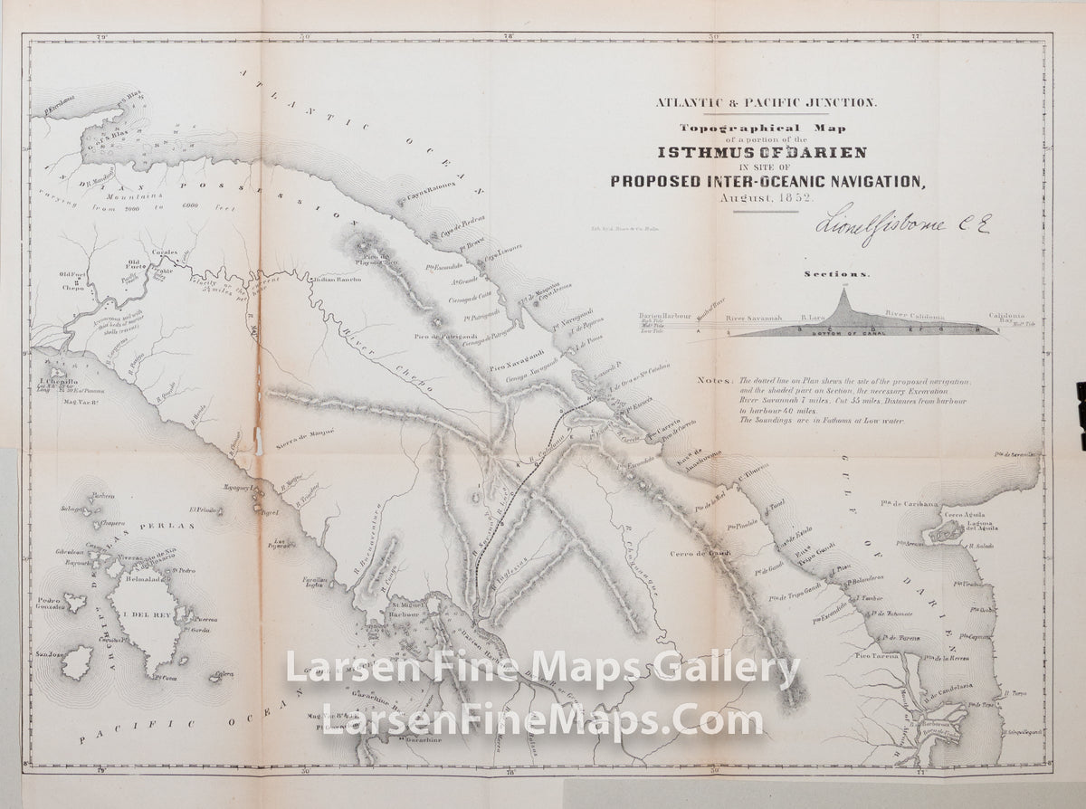 Atlantic & Pacific Junction. Topographical Map of the portion of Isthmus of Darien in Site of Proposed Inter-Oceanic Navigation, August 1852