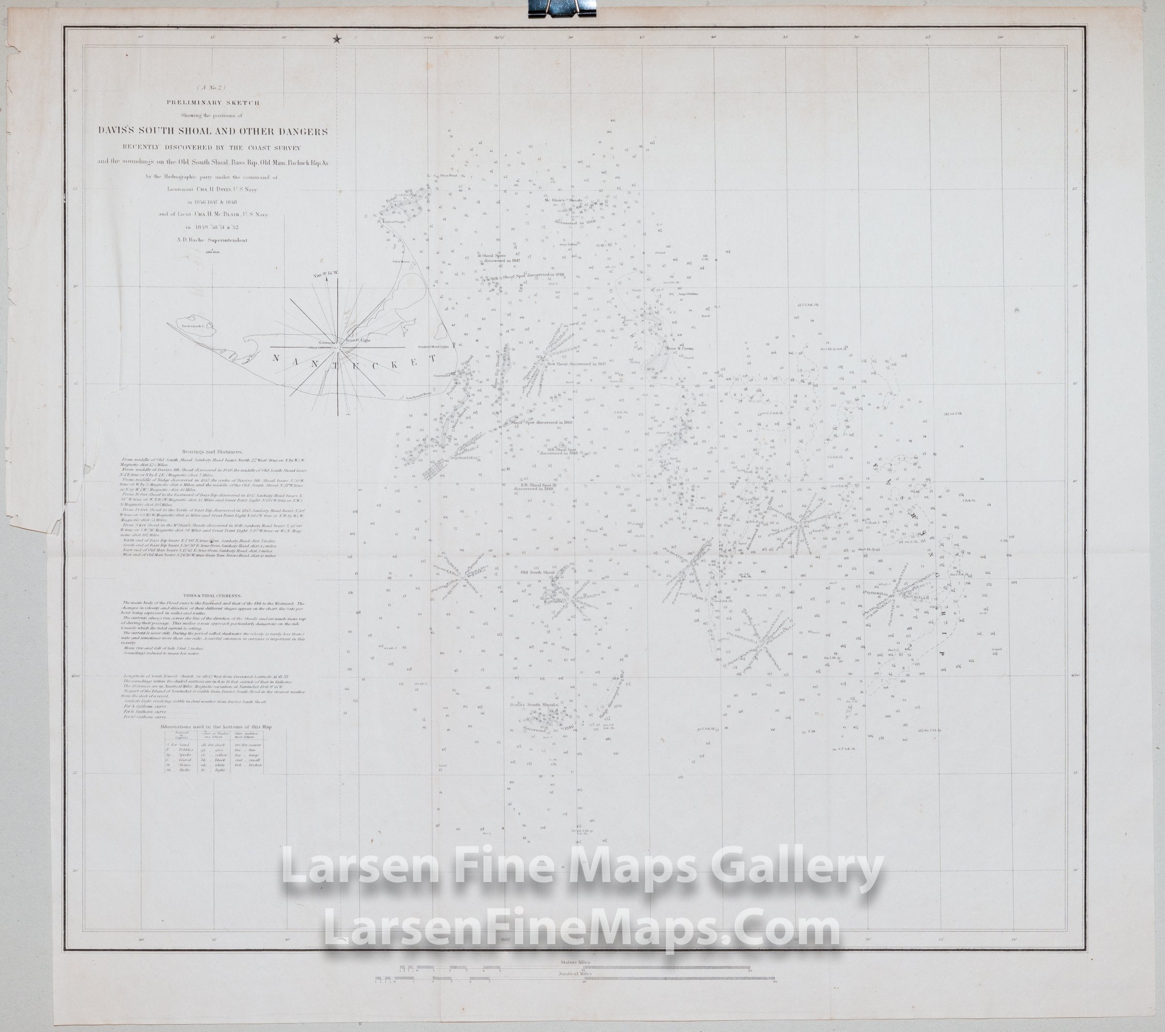 Preliminary Sketch Showing the Positions of Davis's South Shoal and Other Dangers Recently Discovered by The Coast Survey and the soundings on the Old South Shoal, Bass Rip, Old Man, Pochick Rip, &c. U.S. Coast Survey