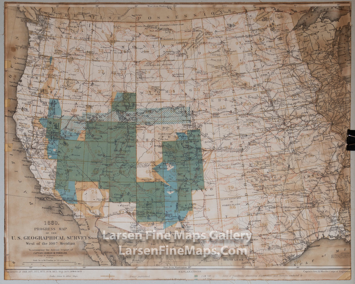 1880 Progress Map Of The U.S. Geographical Surveys West Of The 100th Meridian, Wheeler