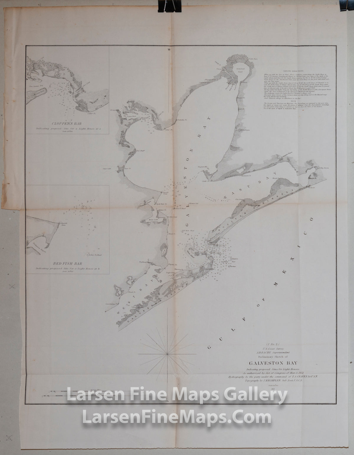 Preliminary Sketch of Galveston Bay Indicating Proposed Sites for Light Houses, U.S. Coast Survey