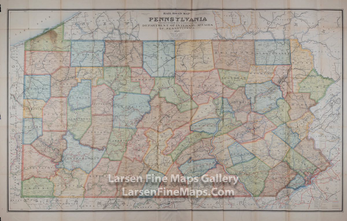 Railroad (Rail Road) Map of Pennsylvania, J. Sutton Wall, Bureau of Railways