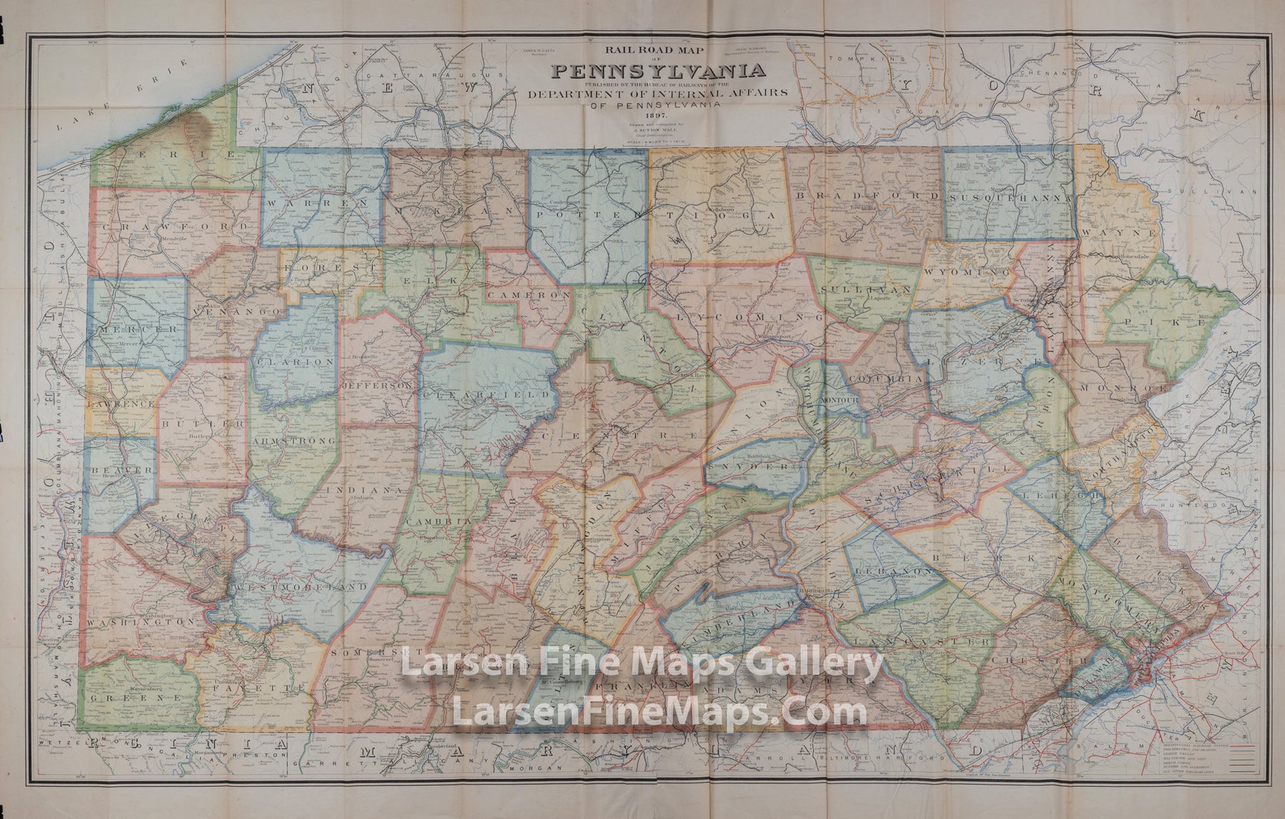 Railroad (Rail Road) Map of Pennsylvania, J. Sutton Wall, Bureau of Railways