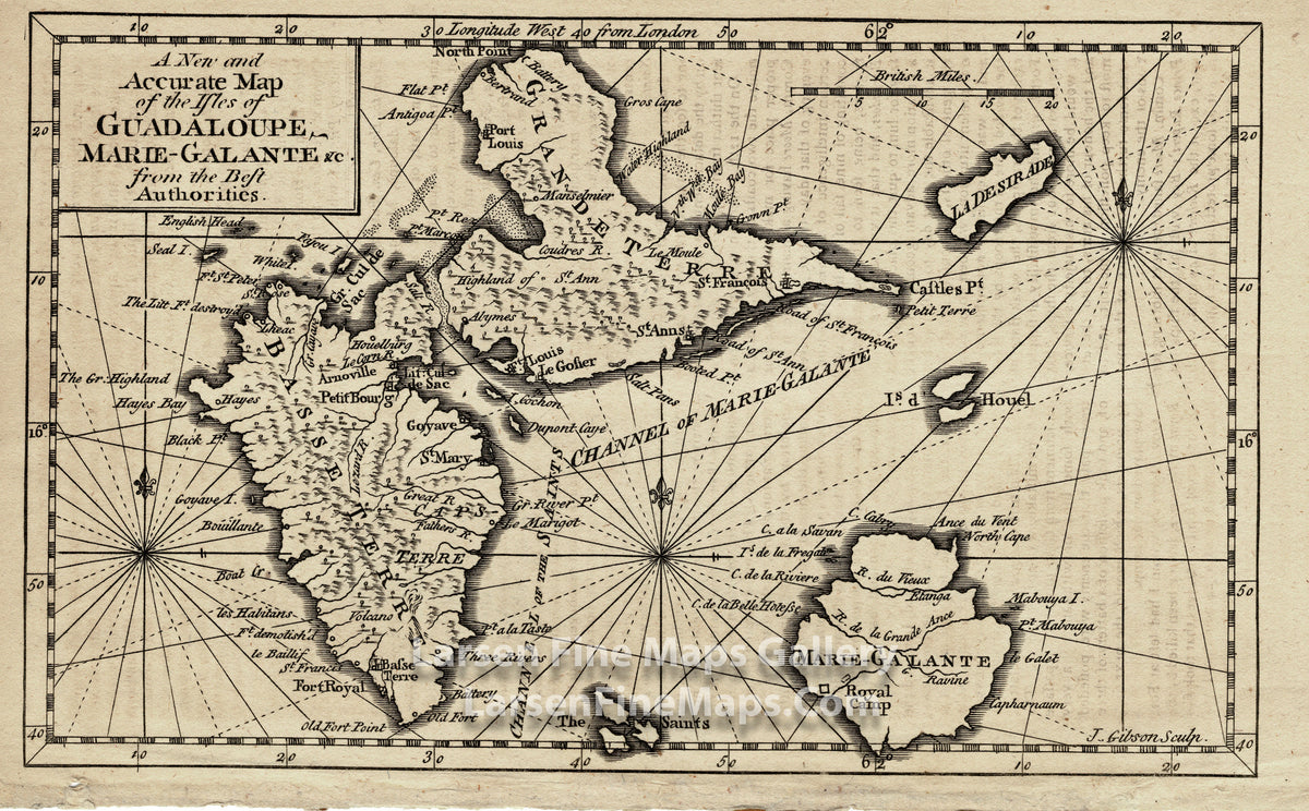 A New and Accurate Map of the Isles of Guadaloupe, Marie-Galante, Gentleman's Magazine, London