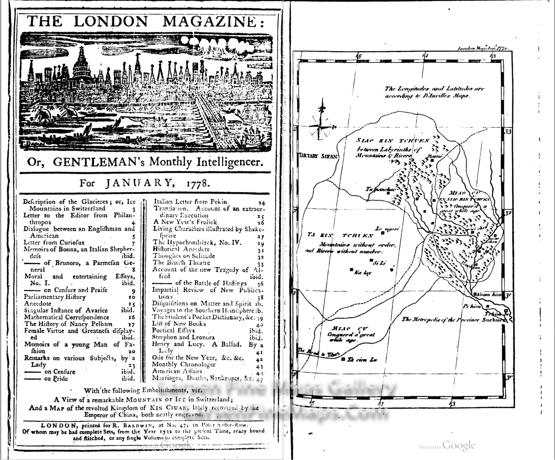 A Map of the Revolted Kingdom of Kin Ciuan, London Magazine Detail Two