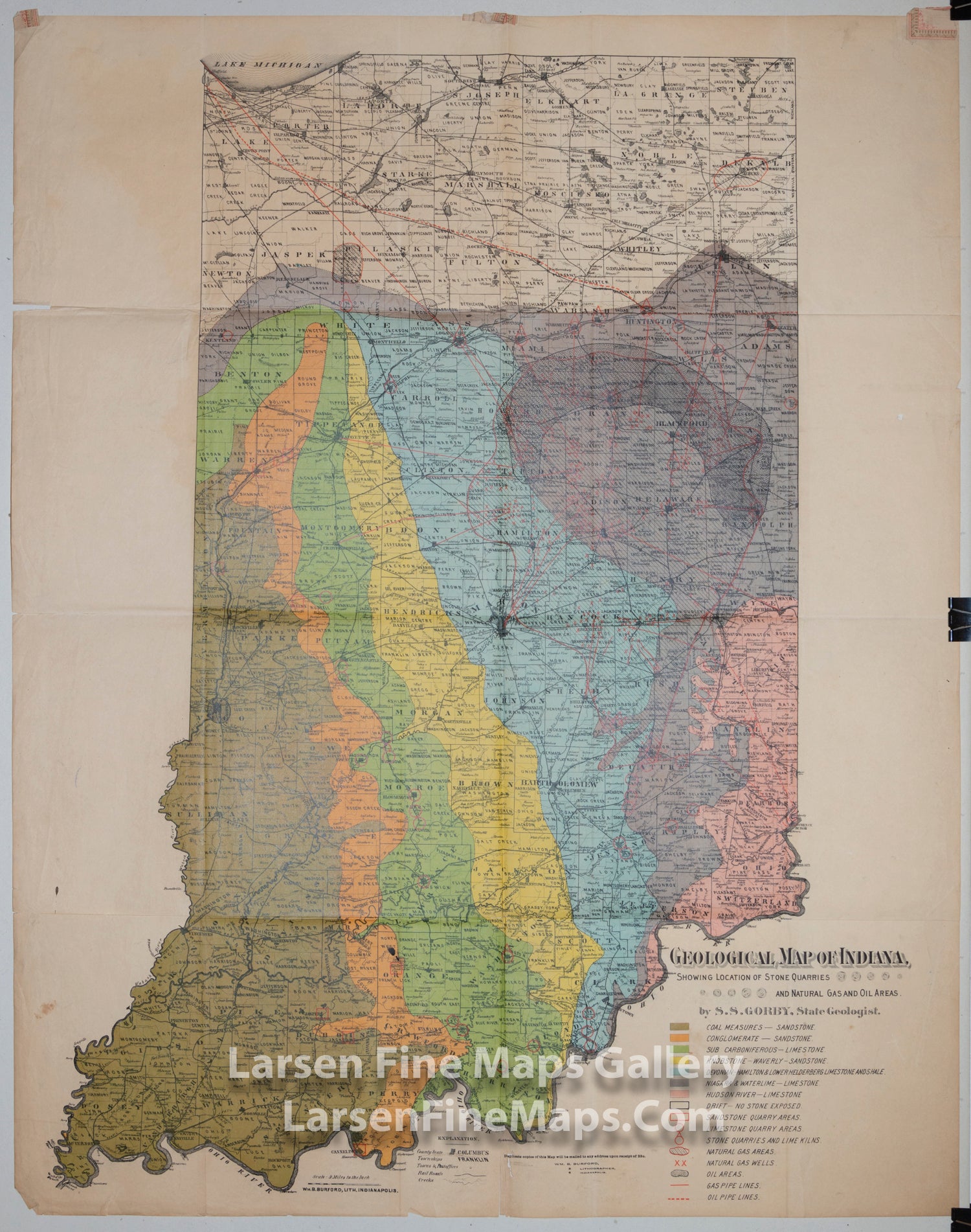 Geological Map of Indiana, William B. Burford, S.S. Gorby