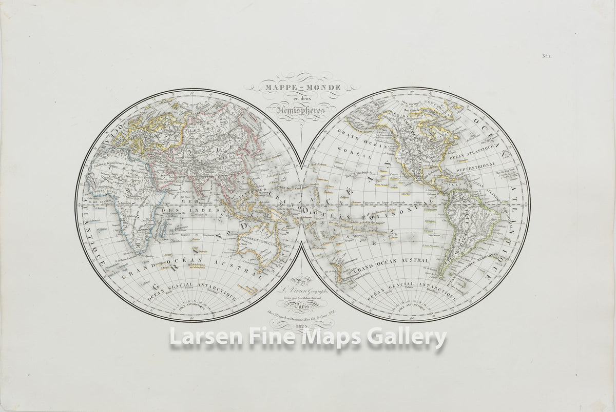 Mappe-Monde en deux Hemispheres Par L. Vivien Geographe, Gravé par Firaldon - Bovinet, Paris, Chez Ménard et Desenne, Rue Git le Coeur, No.8. 1825