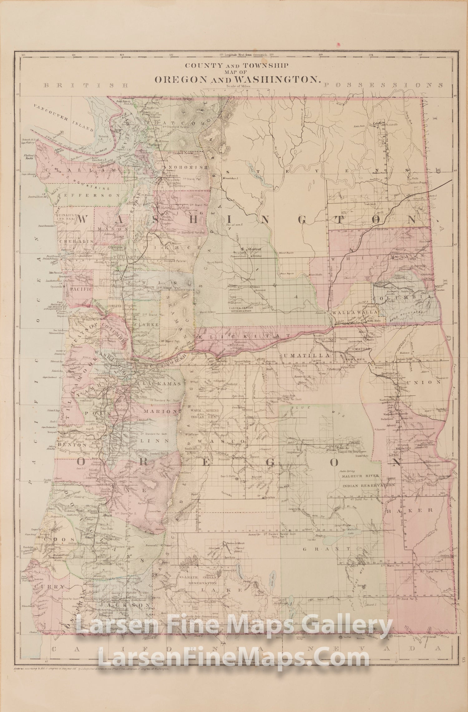 County And Township Map Of Oregon And Washington, Mitchell, Samuel Augustus