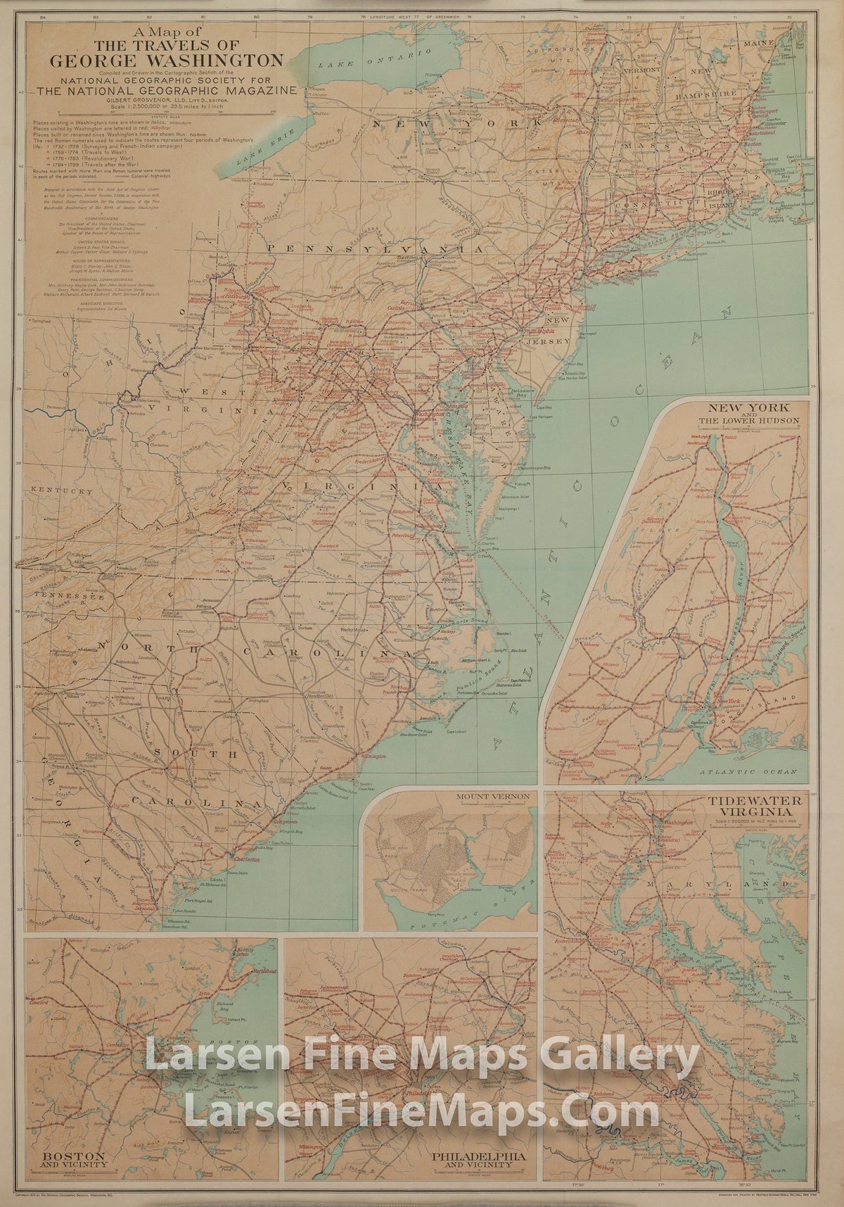 A Map of The Travels of George Washington, National Geographic