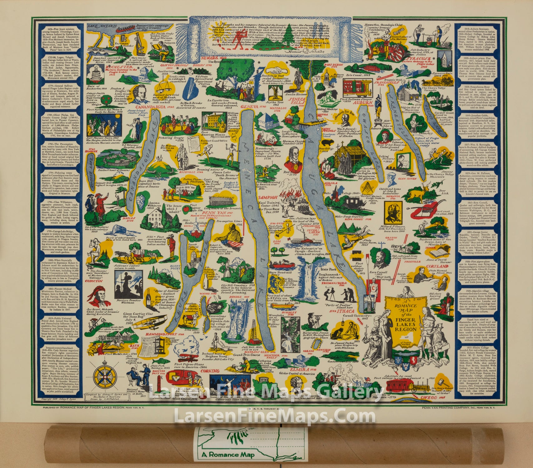 A Romance Map of the Finger Lakes Region of Central New York, Plafsted, Ayres, Henricks Detail One