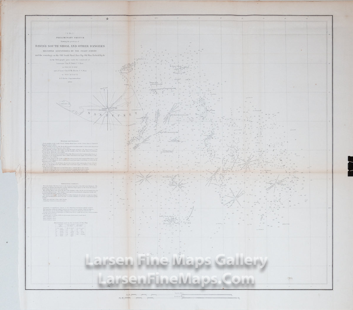 Preliminary Sketch Showing the Positions of Davis's South Shoal and Other Dangers Recently Discovered by The Coast Survey and the soundings on the Old South Shoal, Bass Rip, Old Man, Pochick Rip, &c. U.S. Coast Survey