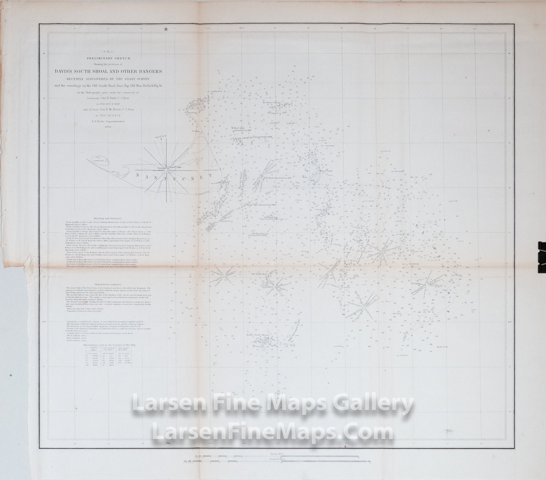 Preliminary Sketch Showing the Positions of Davis's South Shoal and Other Dangers Recently Discovered by The Coast Survey and the soundings on the Old South Shoal, Bass Rip, Old Man, Pochick Rip, &c. U.S. Coast Survey