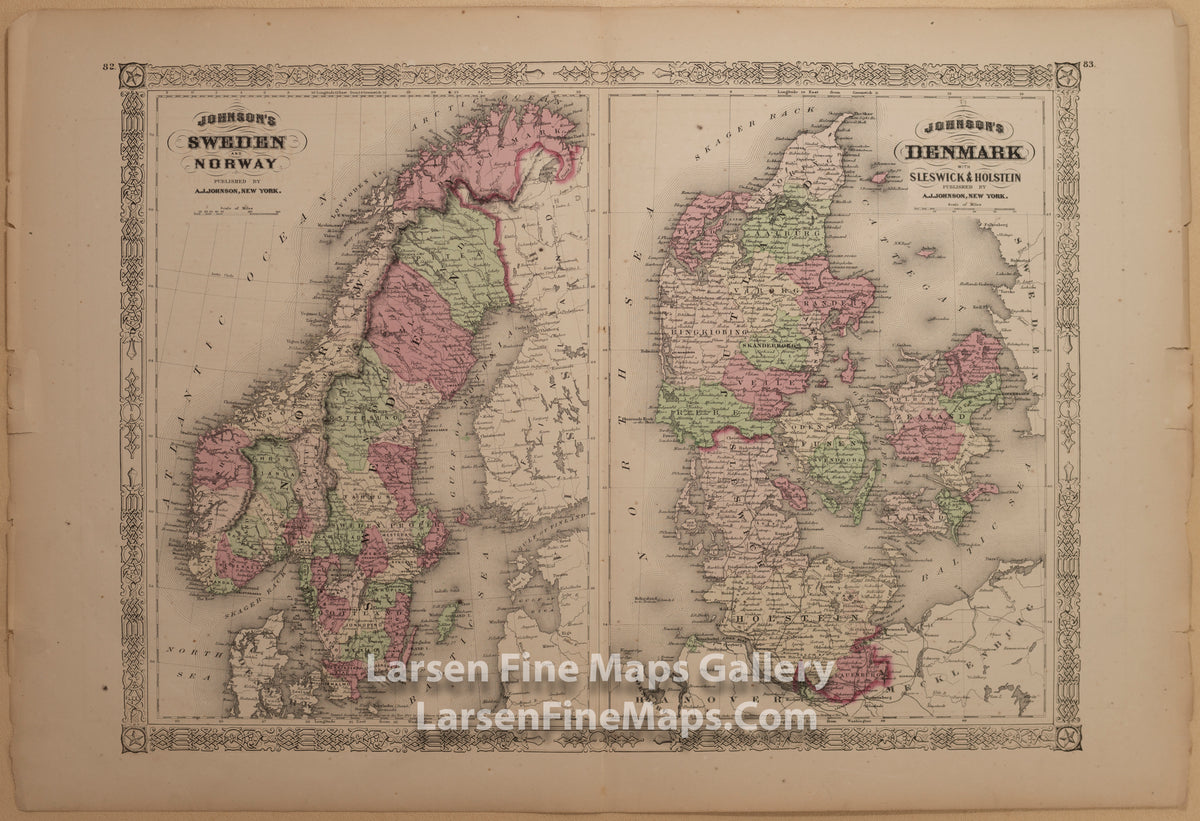 Johnson's Sweden and Norway. Johnson's Denmark with Sleswick & Holstein