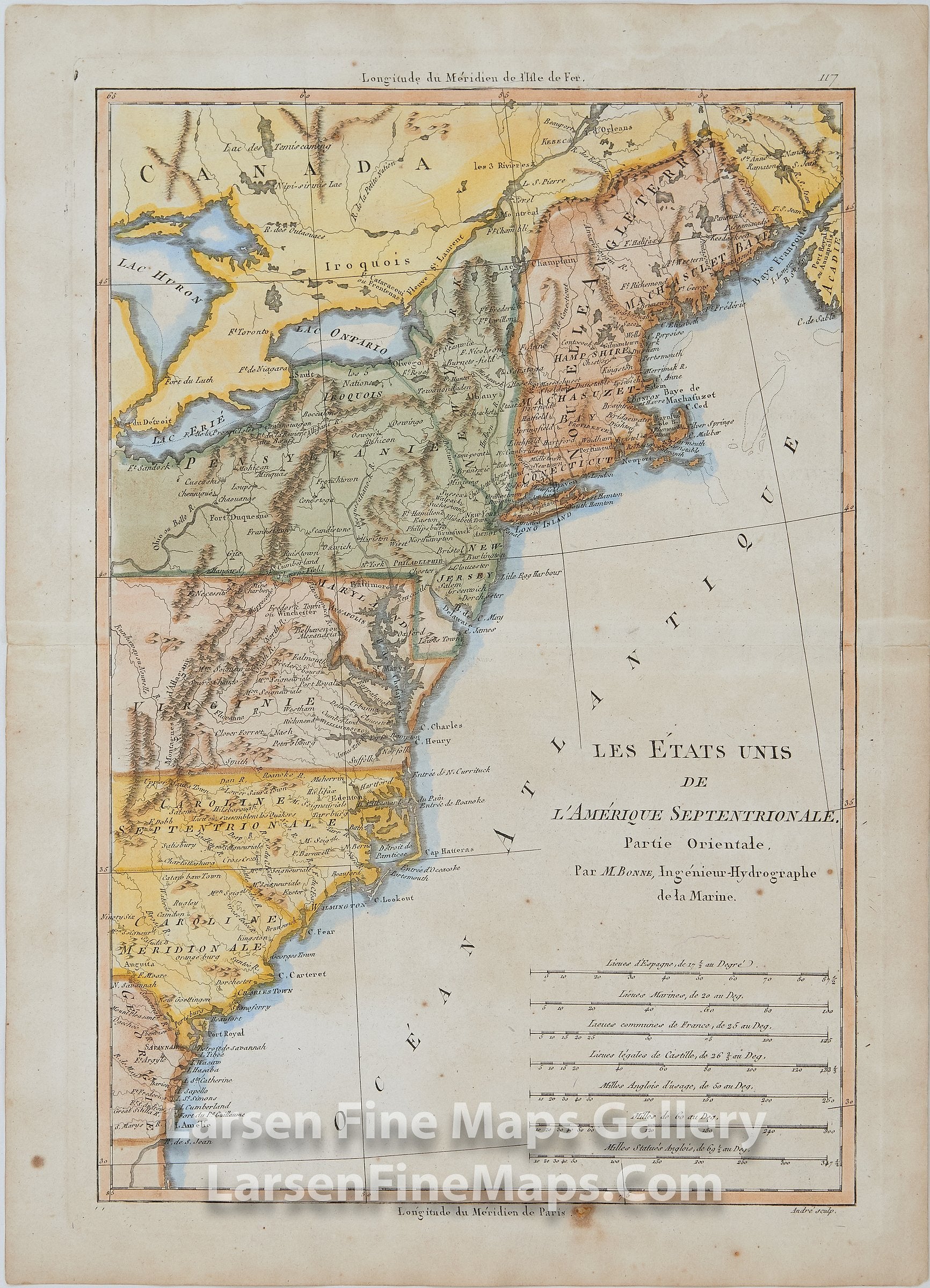 Les Etats Unis de l'Amerique Septentrionale. Partie Orientale Bonne, Rigobert (1727-1794), Engraved by André