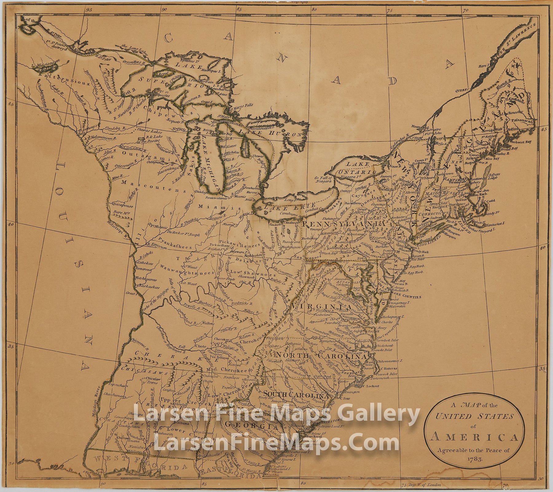 A Map of The United States of America Agreeable to the Peace of 1783, Darton, William, Guthrie, William, C. Dilly & G. Robinson