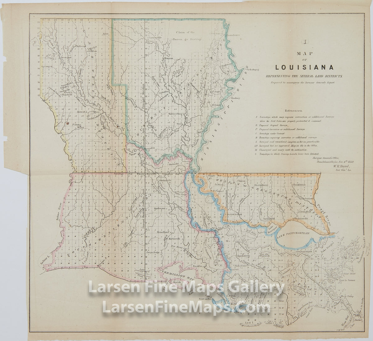 Map of Louisiana Representing the Several Land Districts, W.R. Boyd, Surveyor General, Louisiana