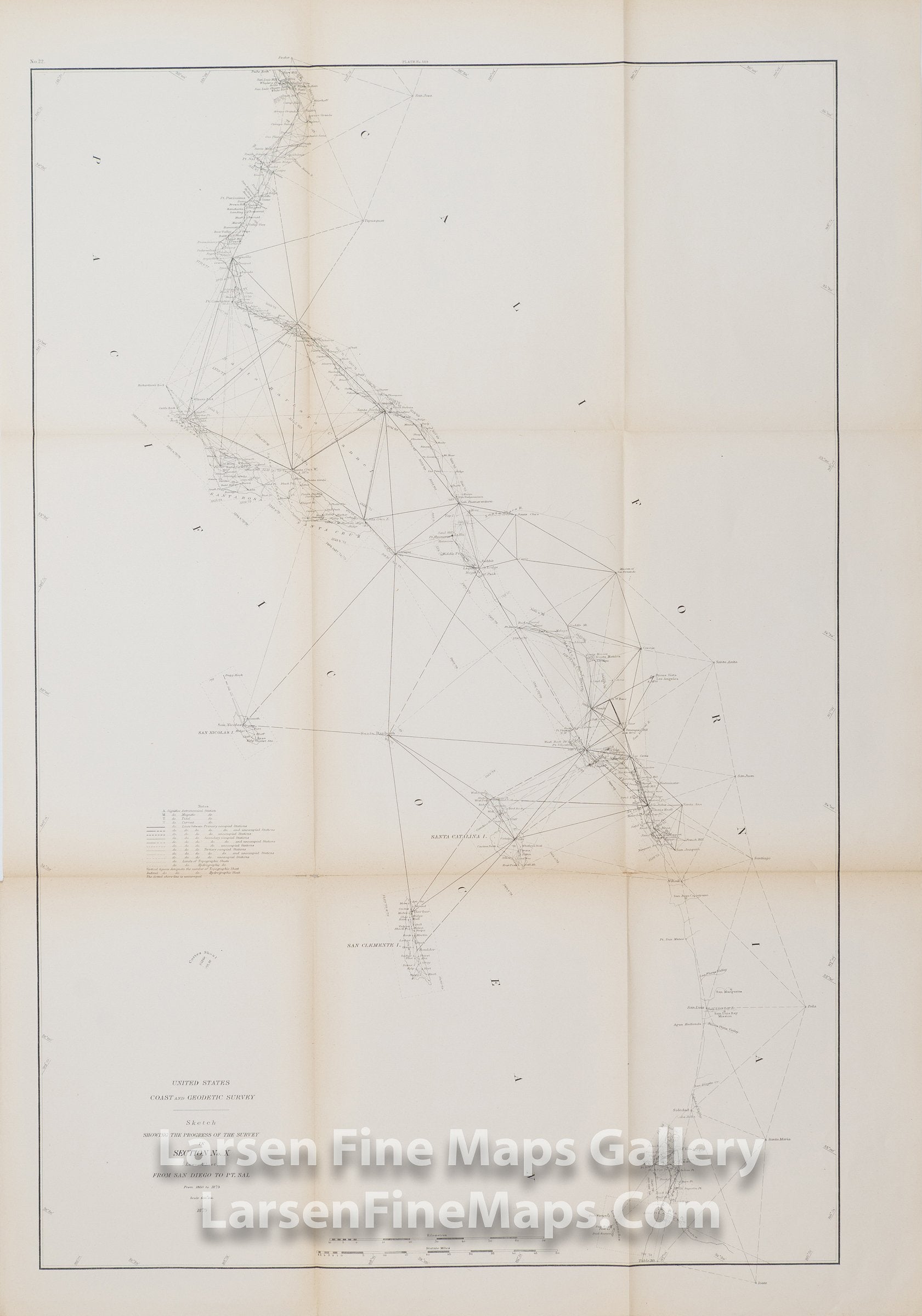 Sketch Showing the Progress of the Survey in Section X (Lower Sheet). Coast of California from San Diego to Point Sal U.S. Coast Survey