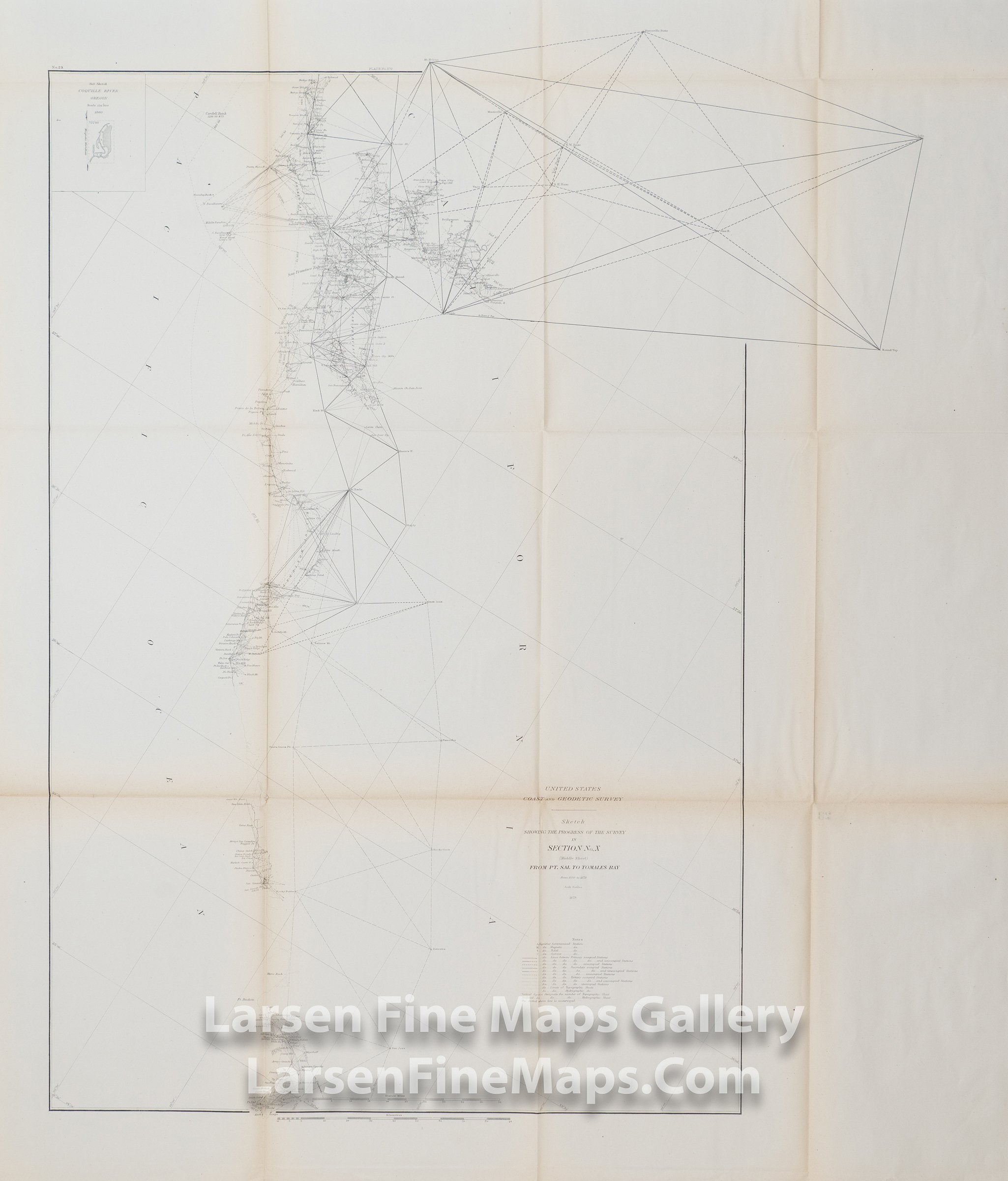 Sketch Showing the Progress of the Survey in Section X (Middle Sheet). Coast of California from Point Sal to Tomales Bay U.S. Coast Survey