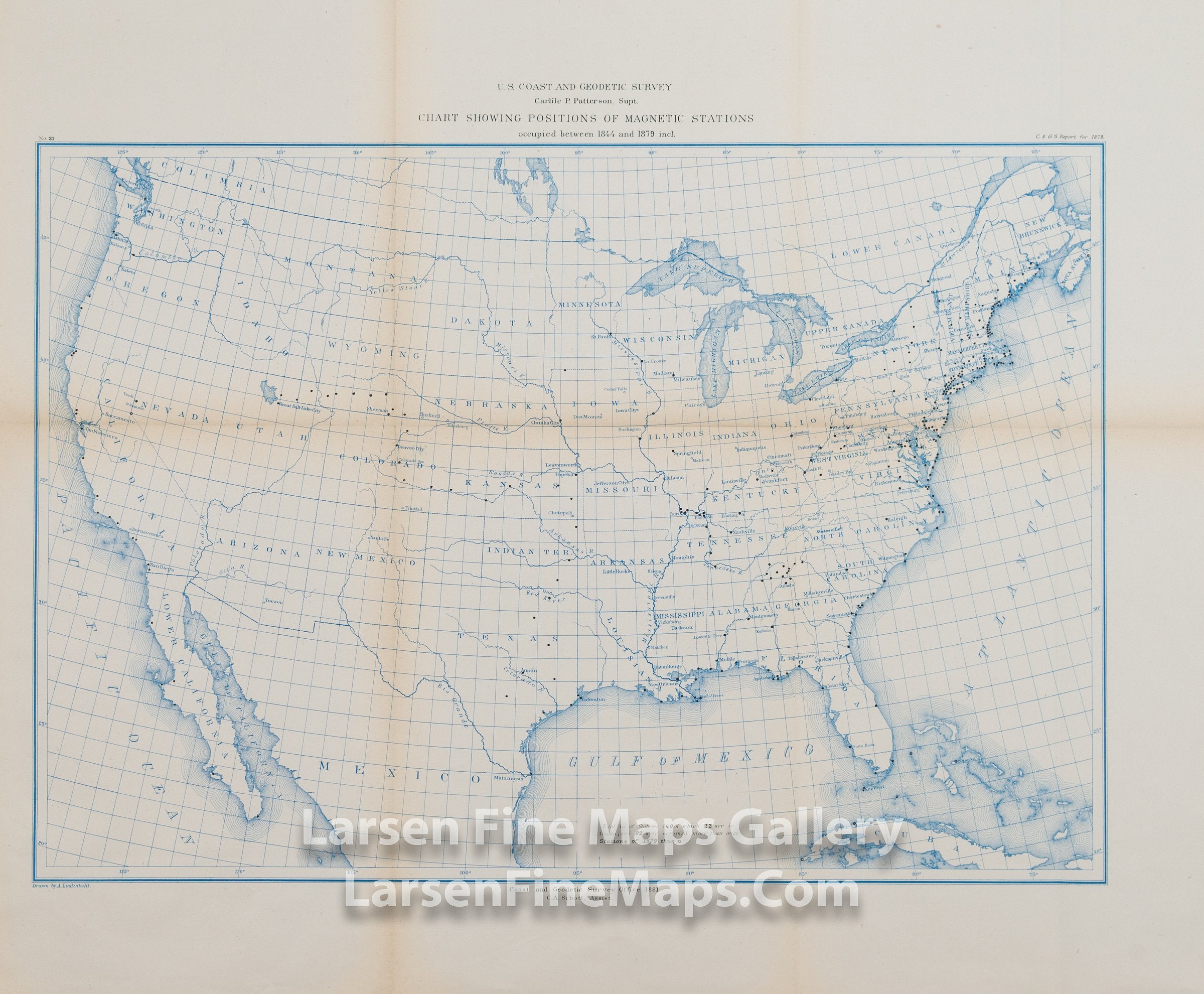 Map Showing the Positions of Magnetic Stations Occupied between 1844 and 1879 U.S. Coast Survey
