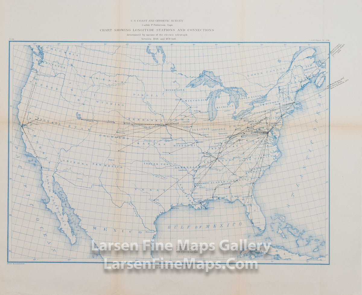 Map Showing the Longitude Stations and Connections Determined by means of the Electric Telegraph between 1846 and 1879 U.S. Coast Survey