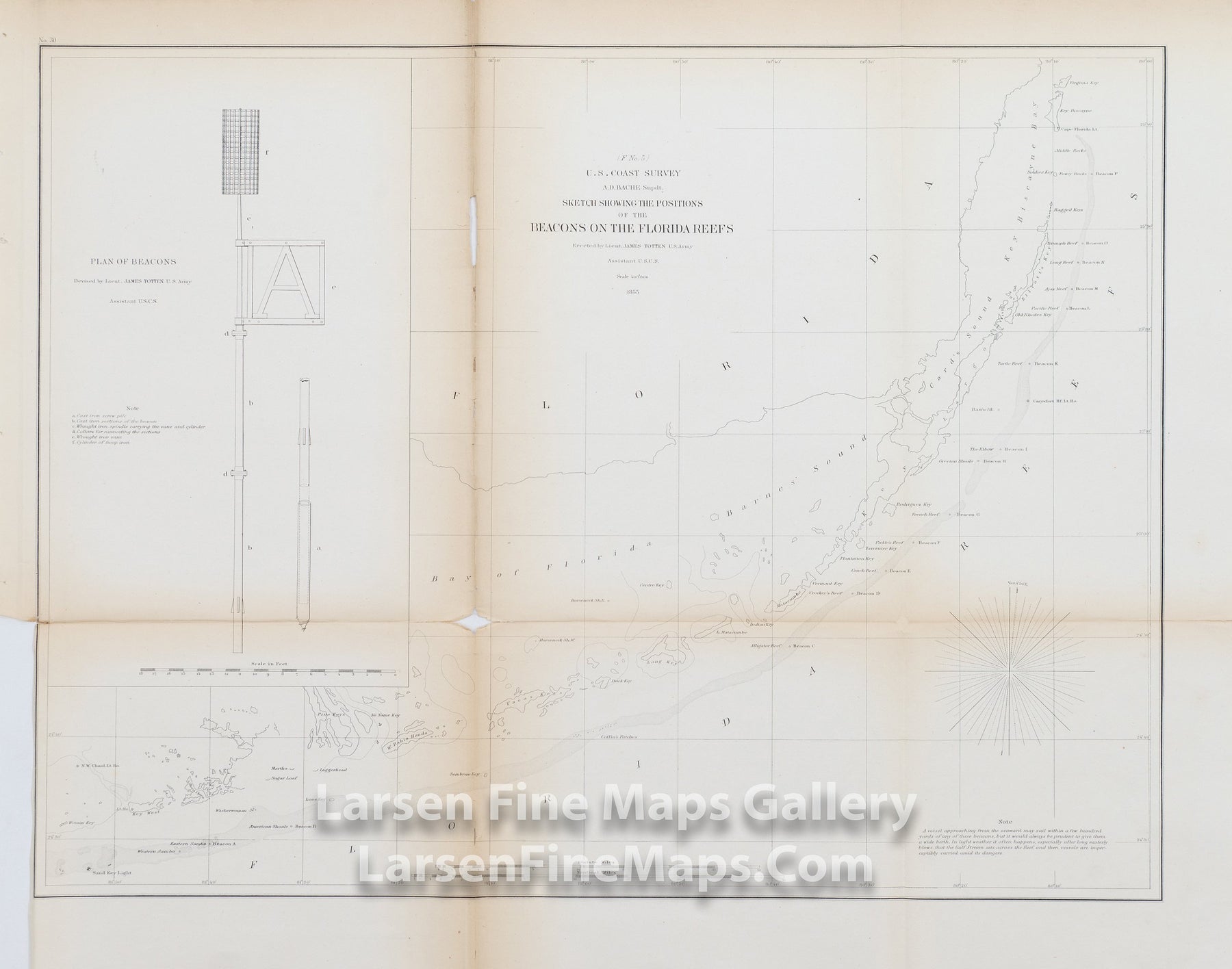 Sketch Showing the Positions of the Beacons on the Florida Reefs, U.S. Coast Survey