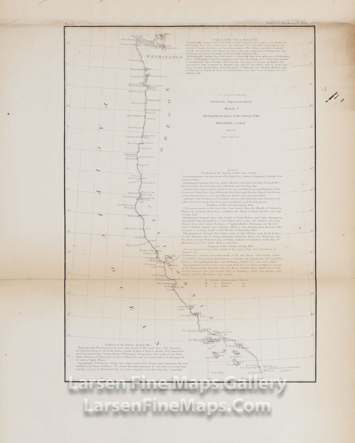 Sketch J Showing the progress of the Survey of the Western Coast 1849 - 55, U.S. Coast Survey